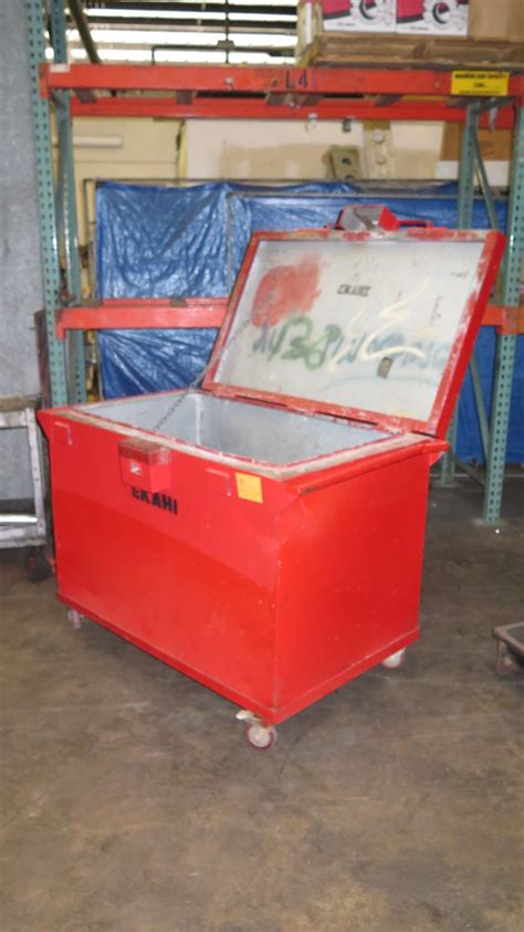 large white rolling metal job box ehibition|jobsite industrial boxes.